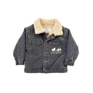 Zara Snoopy Peanuts Sherpa Lined Denim Jacket 9-12 months